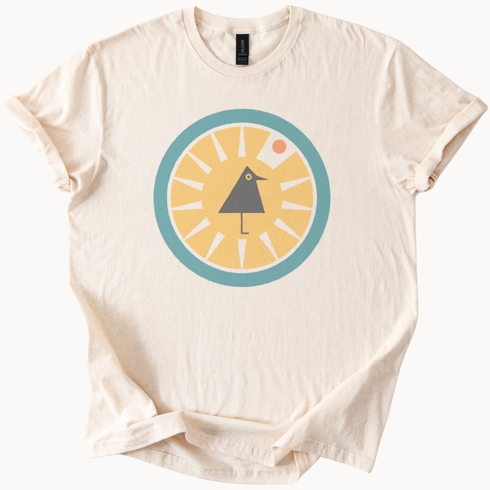 Geometric Bird Rising in a Retro Sun Badge Tee